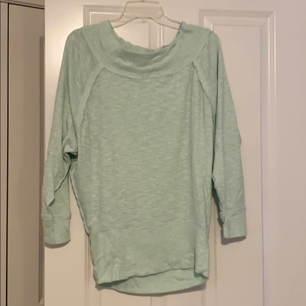 Mint palisades off the shoulder shirt